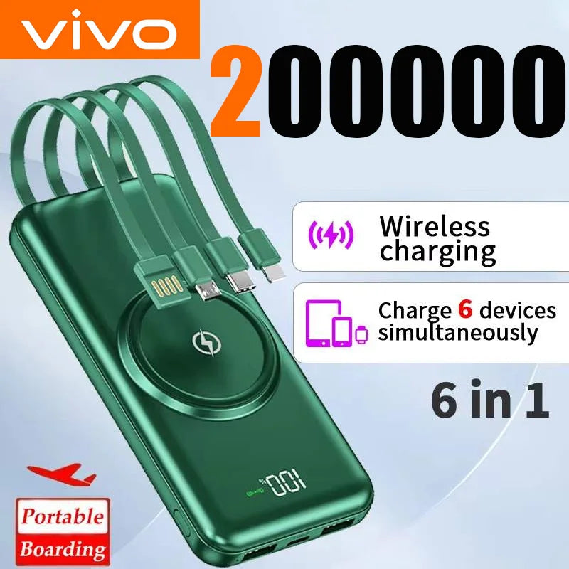 VIVO 200000mAh Power Bank Wireless Charging Power Bank Portable Mobile Power Digital Display 4 Wire For iPhone Samsung Huawei