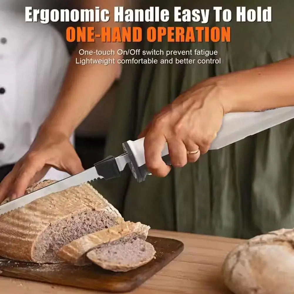 1set Professional Cordless Bread Knife Rechargeable 8V Electric Knife Meat Cutter With 2 Serrated 8 Inch Steel Blades