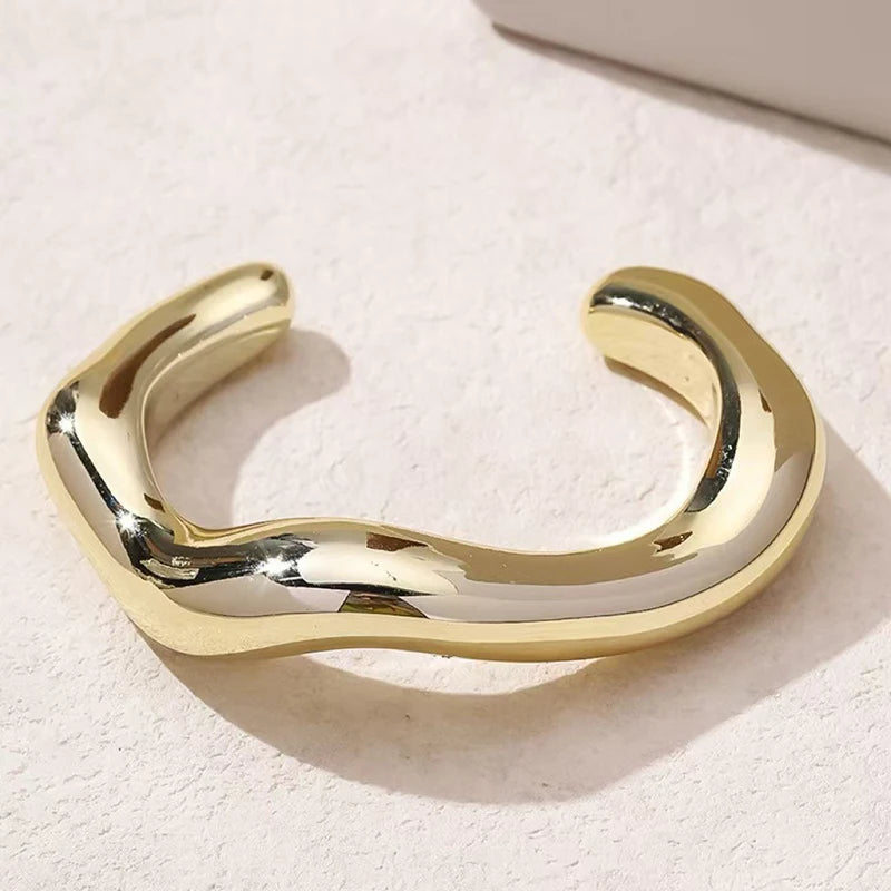 Exaggerated Irregular Cuff Bracelets for Women Fashion Punk Gold Silver Color Glossy Opening Plastic Bangle Female Jewelry