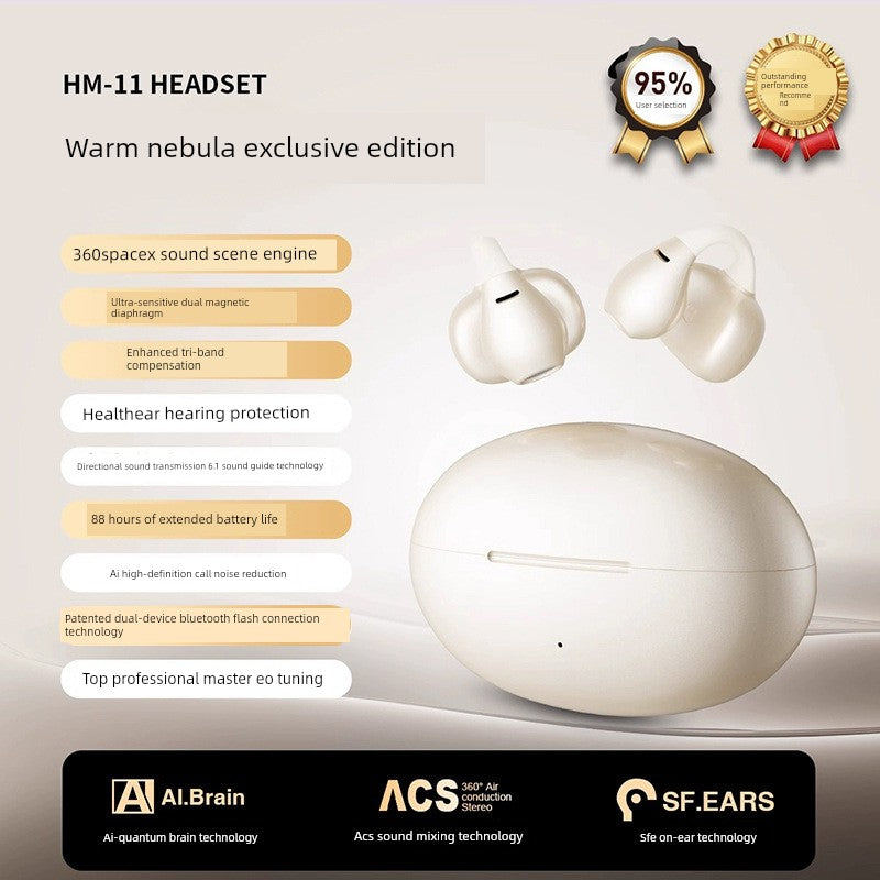 Non-Leaking Ear Clip Bluetooth Headset Open Wireless Gas Bone Conduction Non in-Ear Sports Running 2025 New Arrival