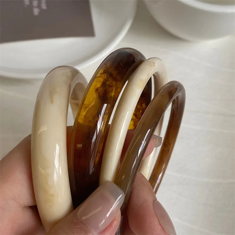 Retro Brown Resin Bangles Acrylic Marble Bracelet For Women Fashion Party Jewelry Gifts