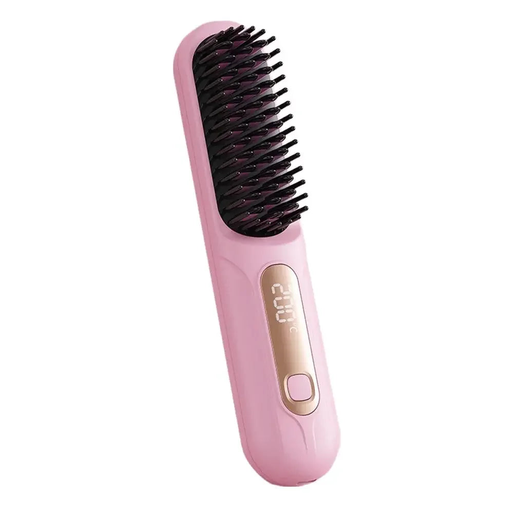 Wireless Hair Straightening Brush Rechargeable Comb For Frizz Control & Smooth Shiny Hair Portable Flat Iron Styling Tool D0G7