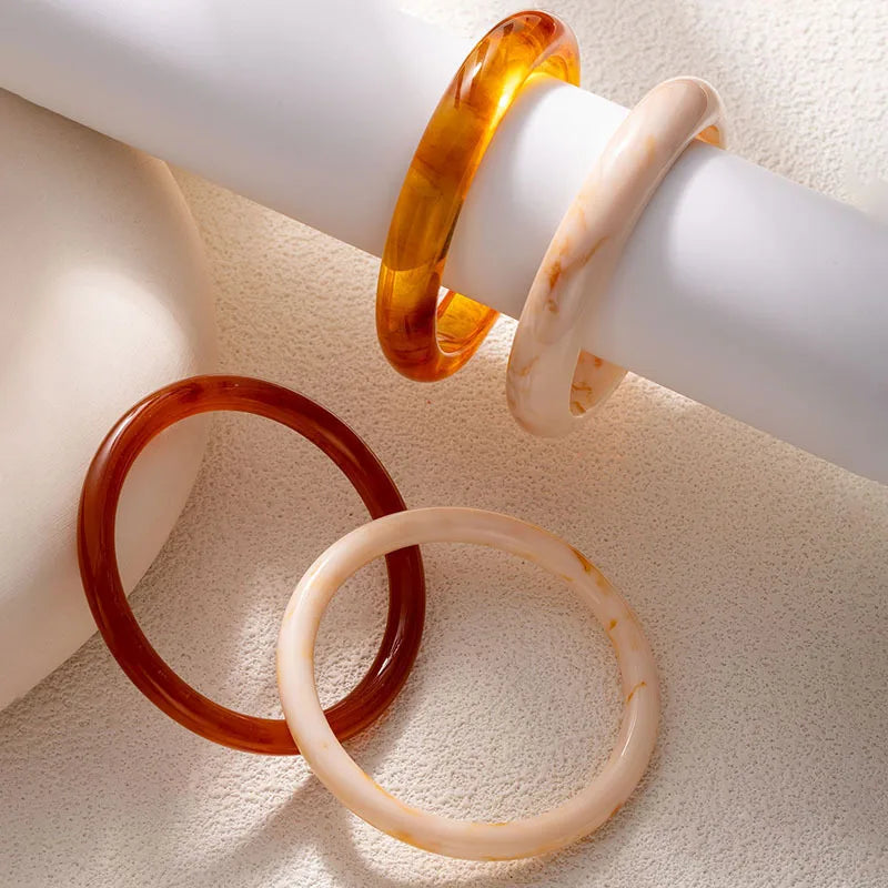 Fashion Round Marble Patterned Acrylic Bracelets Bangles for Women Simple Personality Vintage Beige Brown Bangle Female Jewelry