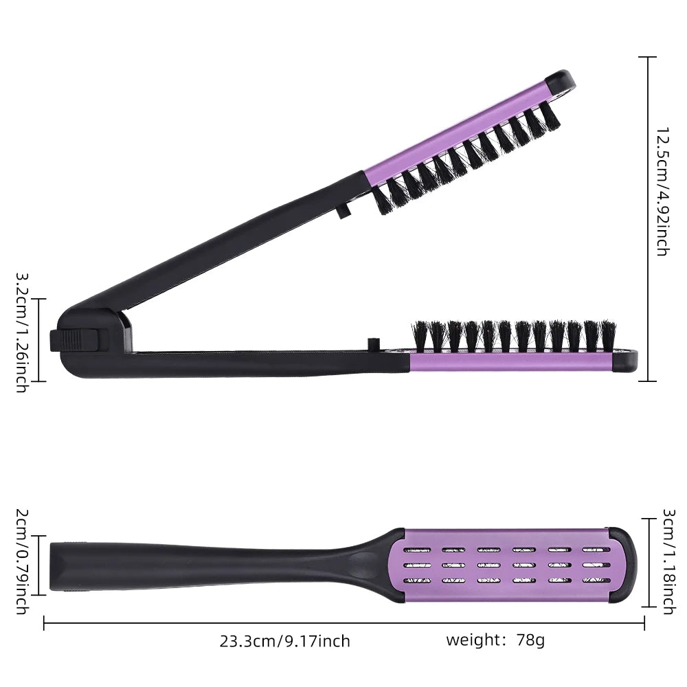 Professional V-Shape Hair Straightening and Curling Brush - High-Temperature Pure Boar Bristle Multi-Functional Styling Comb