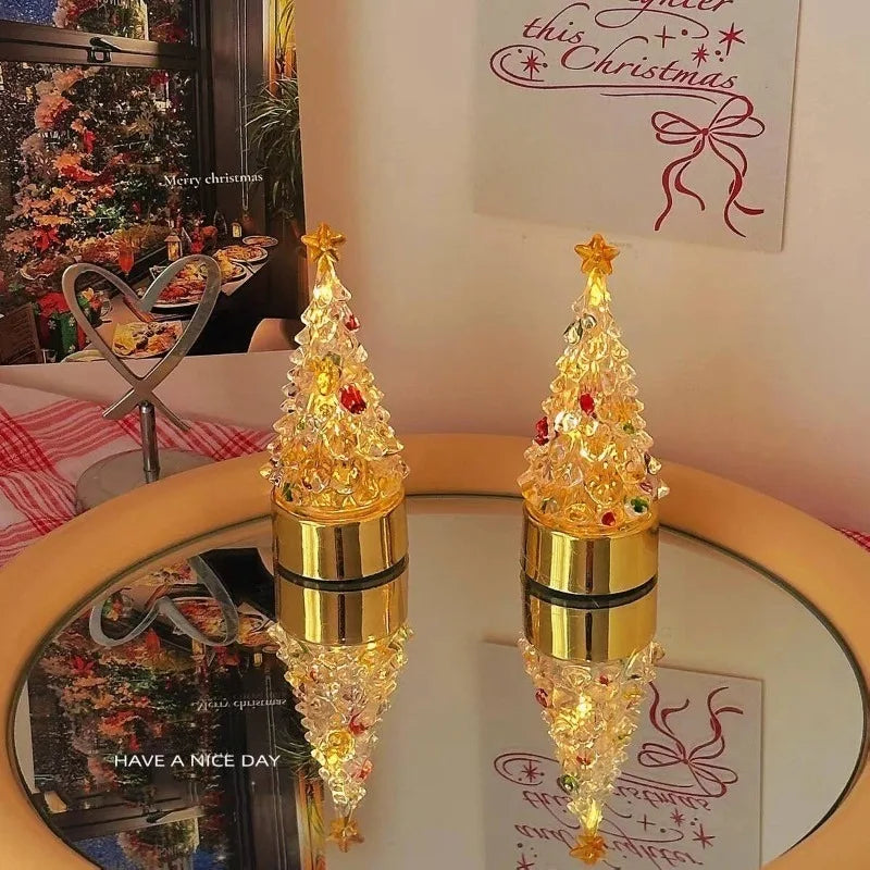 LED Night Lamp Mini Christmas Tree Christmas Luminous Decoration Bed Side Lamp Battery Powered Gift Desktop Ornament Night Lamps
