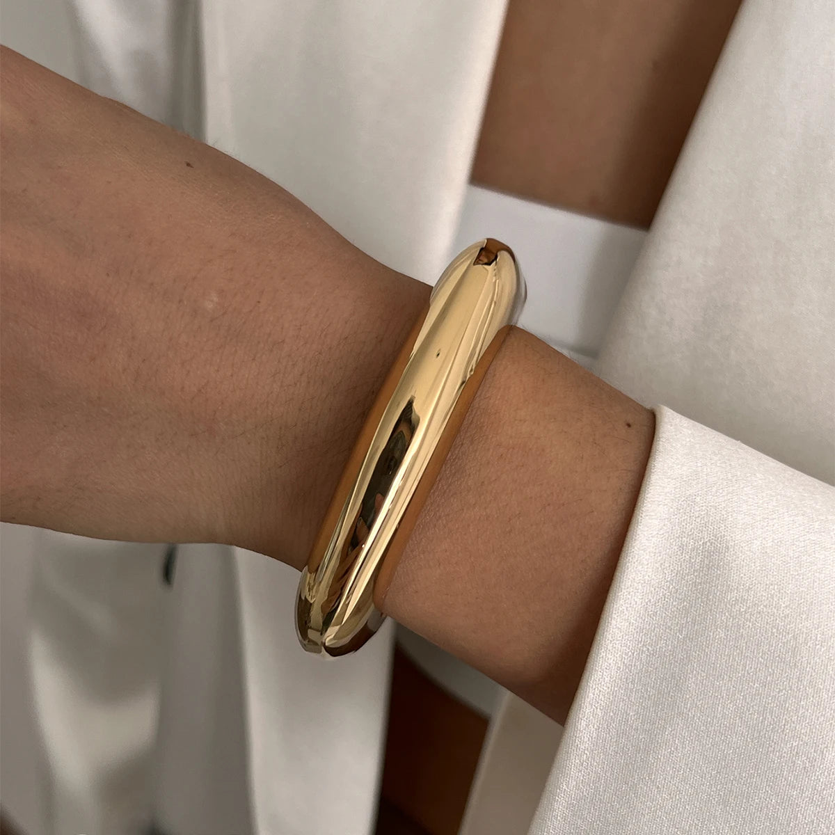 KunJoe 6 Styles Geometric Gold Color Cuff Spring Bangles for Women Vintage Metal Chunky Wide Hand Bracelets Fashion Jewelry Y2K