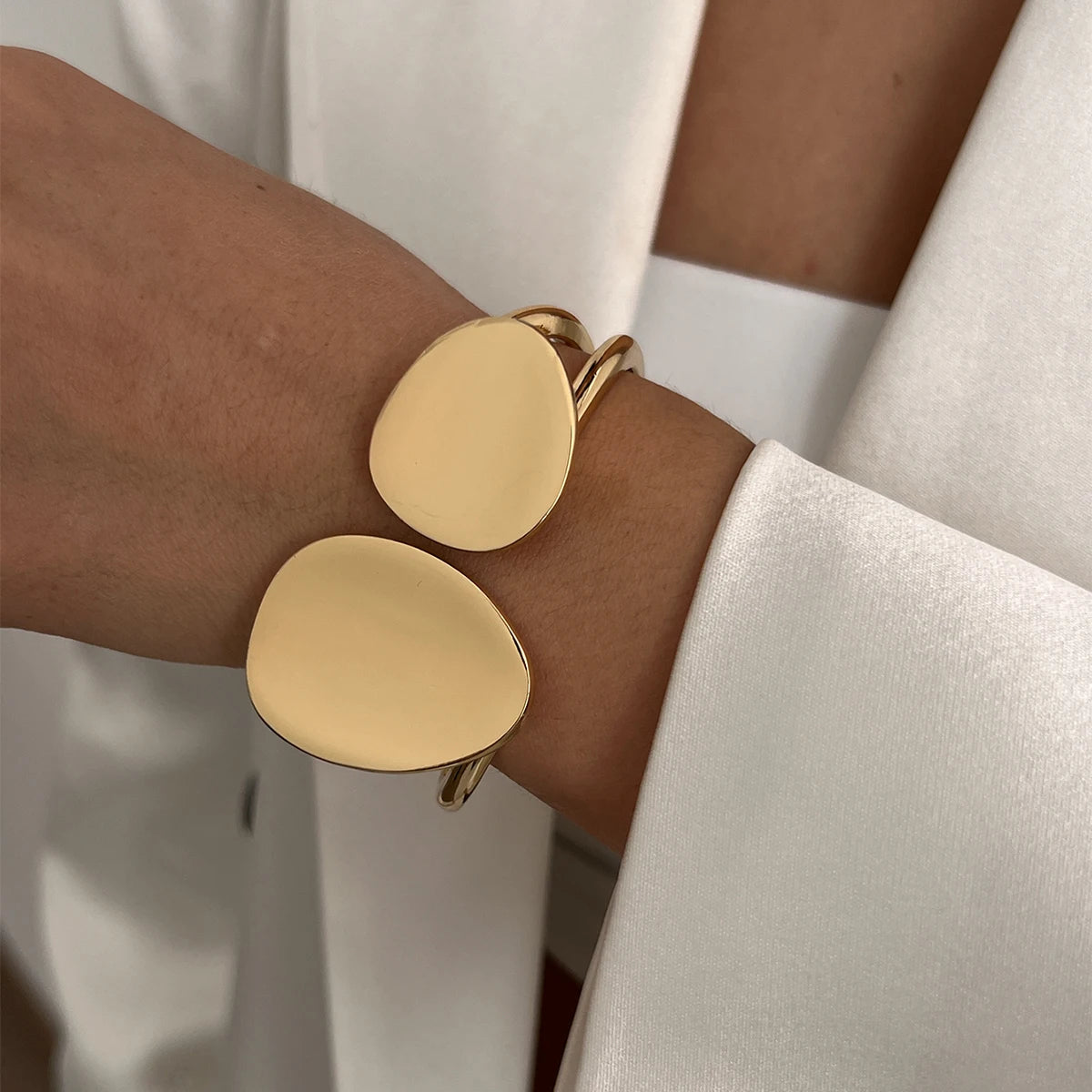 KunJoe 6 Styles Geometric Gold Color Cuff Spring Bangles for Women Vintage Metal Chunky Wide Hand Bracelets Fashion Jewelry Y2K