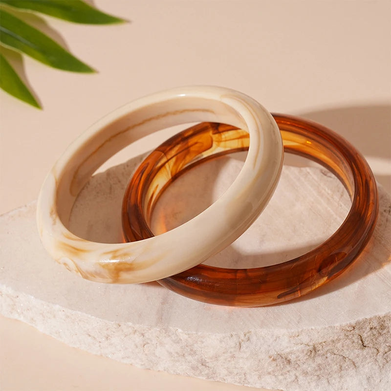 Fashion Round Marble Patterned Acrylic Bracelets Bangles for Women Simple Personality Vintage Beige Brown Bangle Female Jewelry
