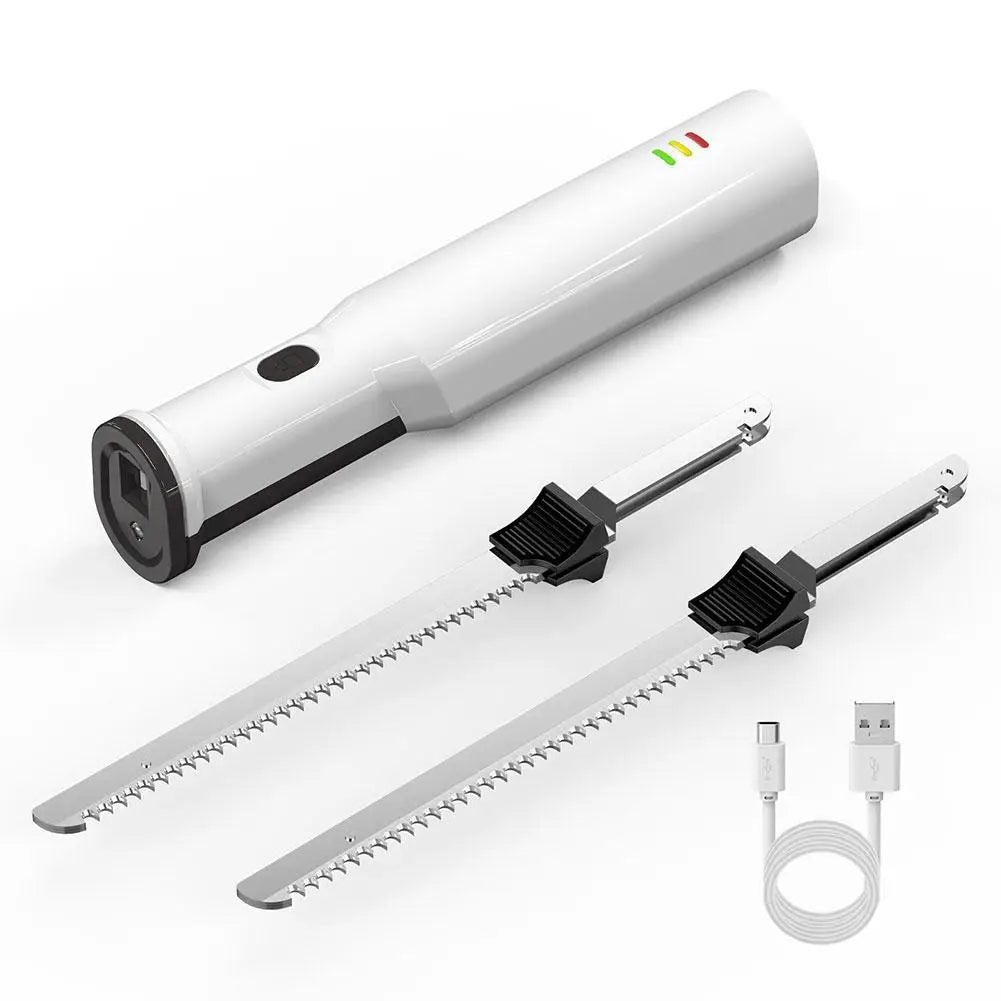 1set Professional Cordless Bread Knife Rechargeable 8V Electric Knife Meat Cutter With 2 Serrated 8 Inch Steel Blades