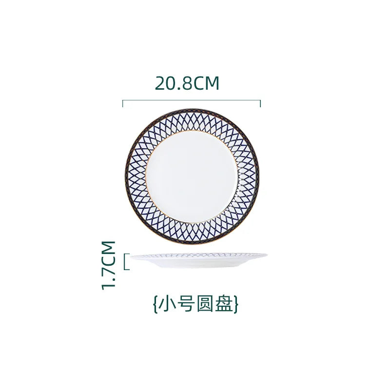 New European Style Light Luxury Bone China Steak Plate  Knife, Fork, Spoon, Napkin Buckle，Cloth Napkin，Wine Glass Tableware Set