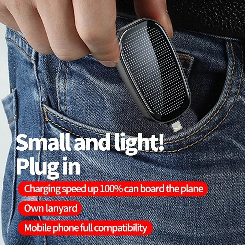 Solar Power Bank Mini Key Ring Portable Charger 1200mAh Outdoor Camping External Battery Emergent Power Cargador Portátil 보조배터리