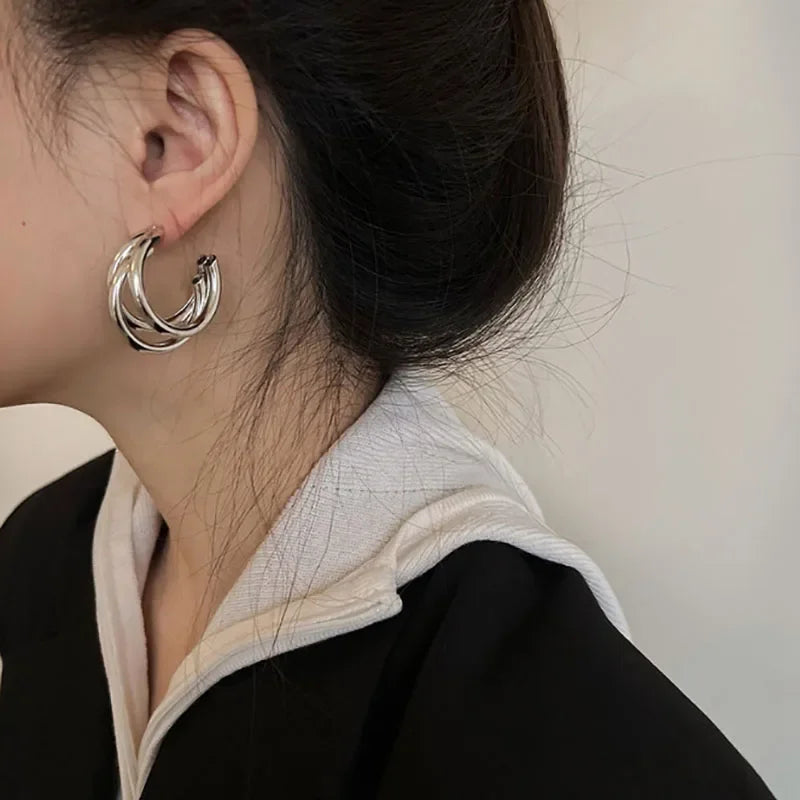 Korean Gold Color Hoop Earring for Woman Metal Elegant Vintage Geometric Statement Luxury Earrings Party 2023 New Jewelry Gift