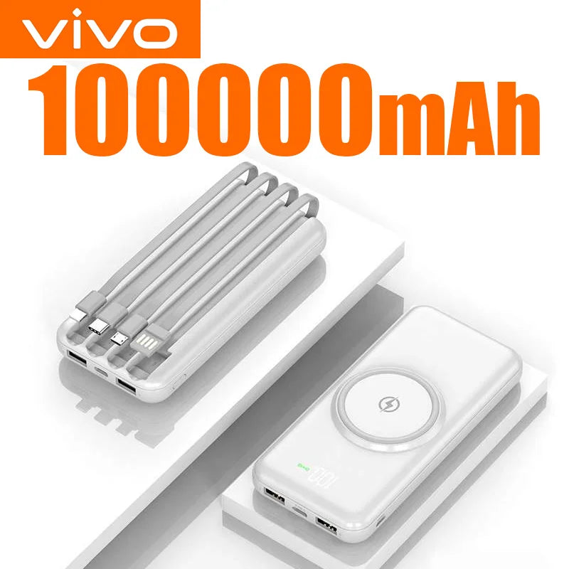 VIVO 200000mAh Power Bank Wireless Charging Power Bank Portable Mobile Power Digital Display 4 Wire For iPhone Samsung Huawei
