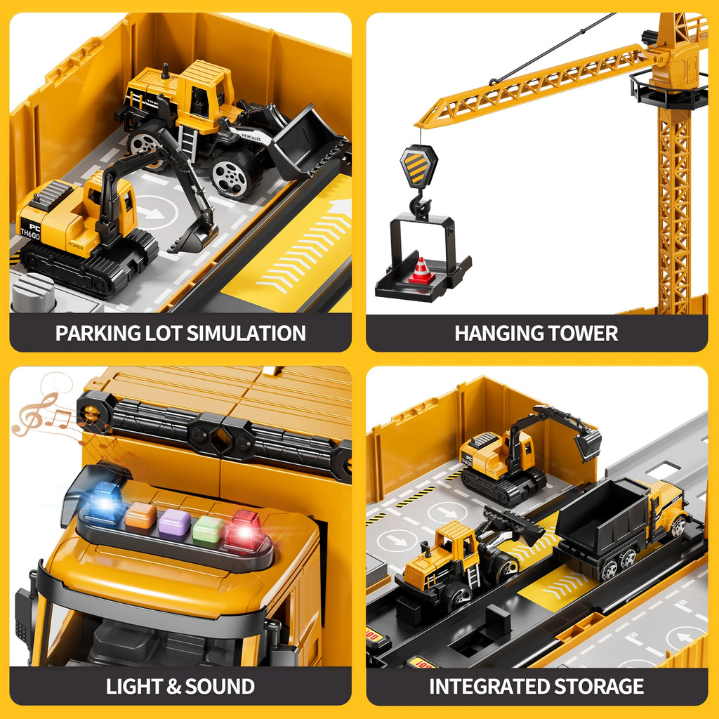 Carrier Truck Race Track Kids Toys Construction Truck Toys For 3-8 Years Old Boy Transport Car Truck With Tower Crane Truck Sets