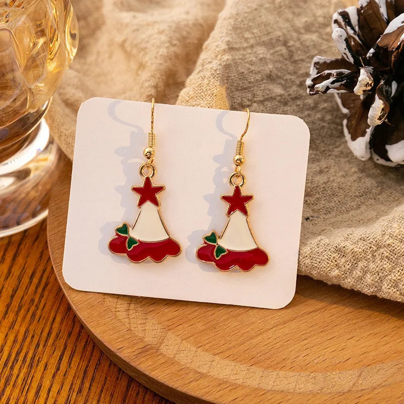 Vintage Metal Christmas Tree Dangle Earrings for Women Fashion Socks Santa Claus Snowflake Drop Earings New Year Party Jewelry