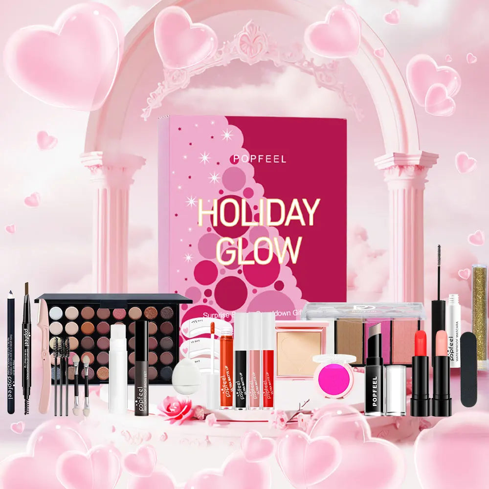 POPFEEL 24-Piece Valentine's Day Makeup Gift Set - Includes Eyeshadow Palette, Lipsticks & Surprise Cosmetics，Loved Ones.