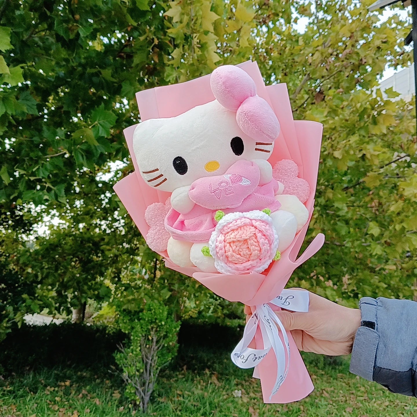 Hello KT Cartoon Plush Bouquet  Anime Rose Flowers Doll Home Wedding Decoration Christmas Valentine's Day Gift