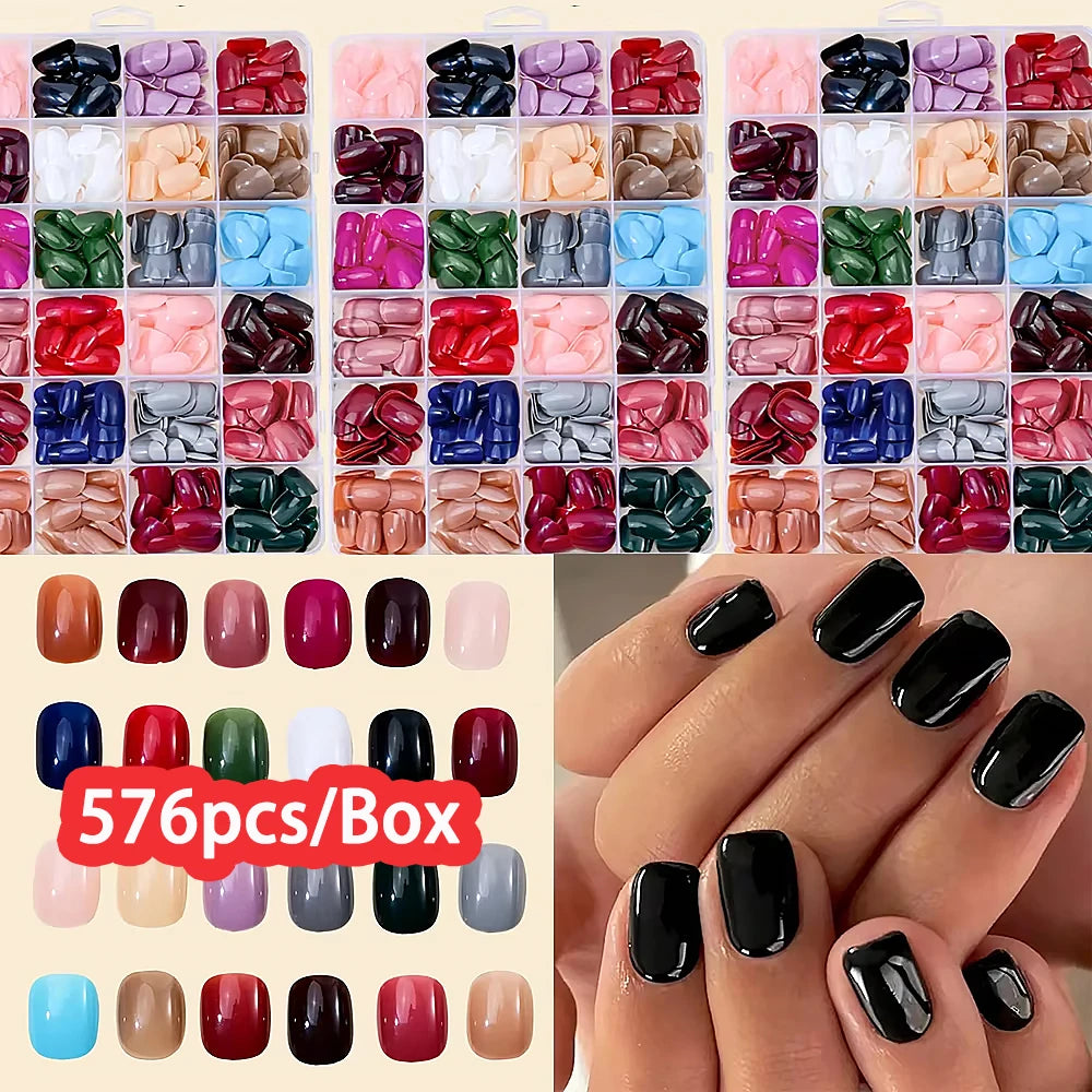 576pcs/Box Colorful Fake Nails  Cover Nail Tips