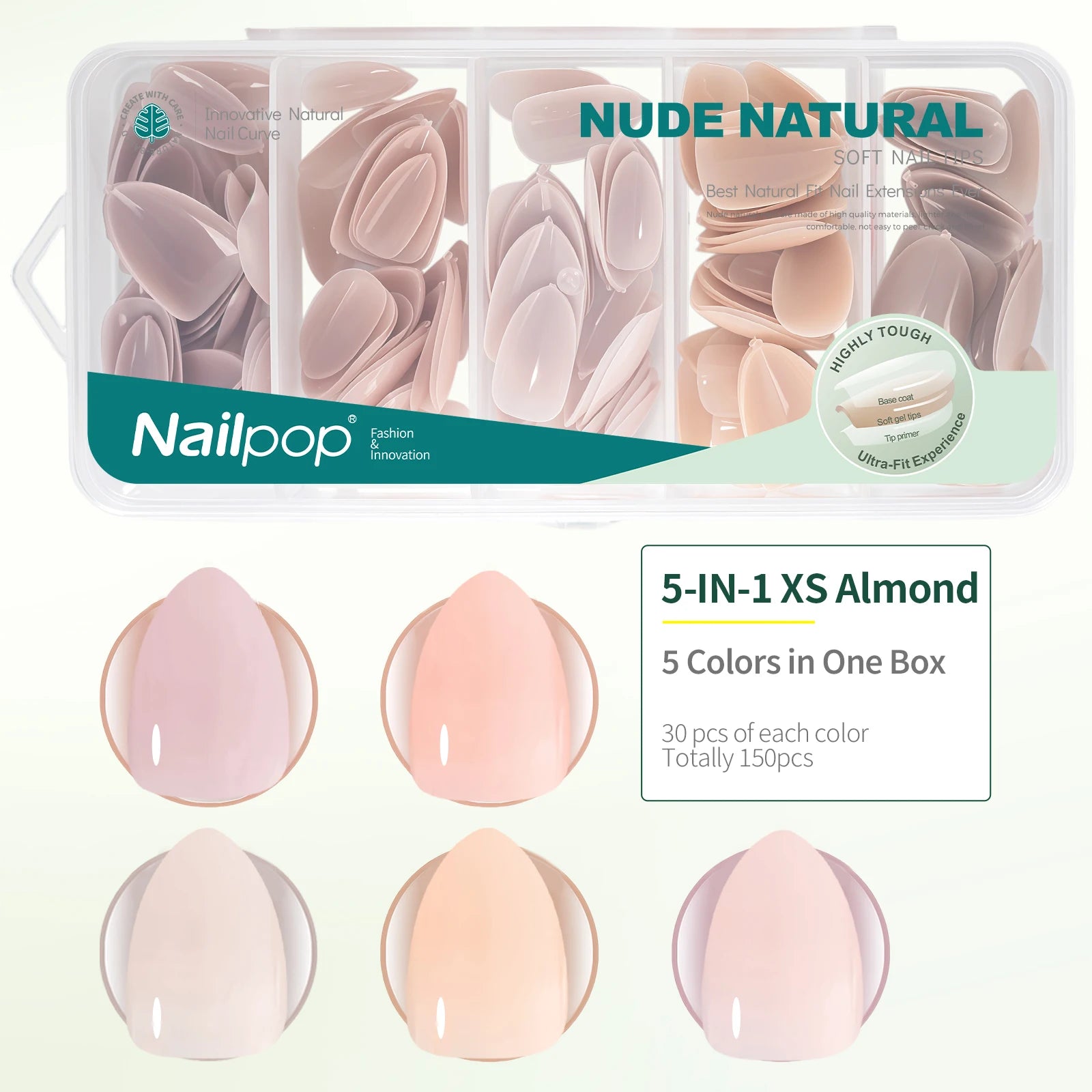 Nailpop 3-IN-1 Nude Natural Soft Nail Tips Set