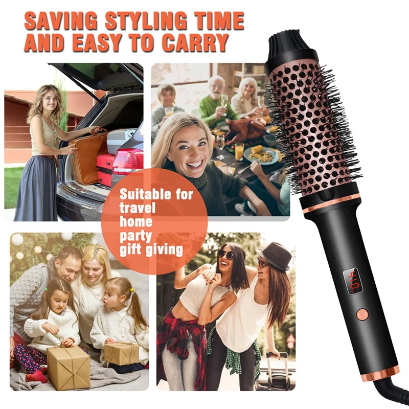 A44Z-3In1 Ionic Hair Curler Straightener Professional Curling Iron Heated Hair Styling Brush Anti-Scald Thermal Brush