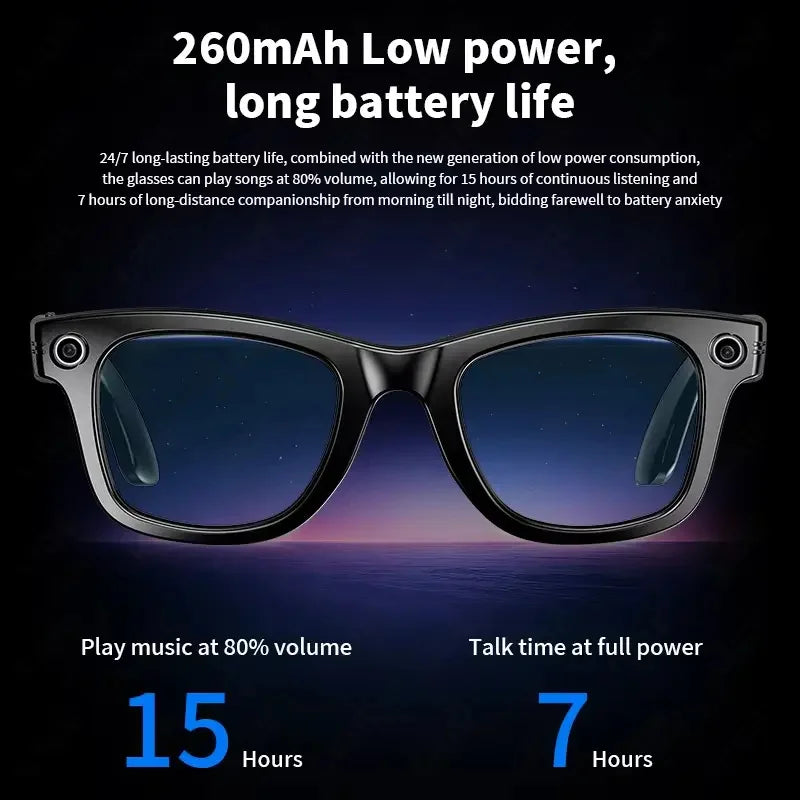 New AI Smart Glasses 800W Pixel Camera Bluetooth HD Call Voice Assistant Stereo Music Player Translate 6K Photochromic Glasses