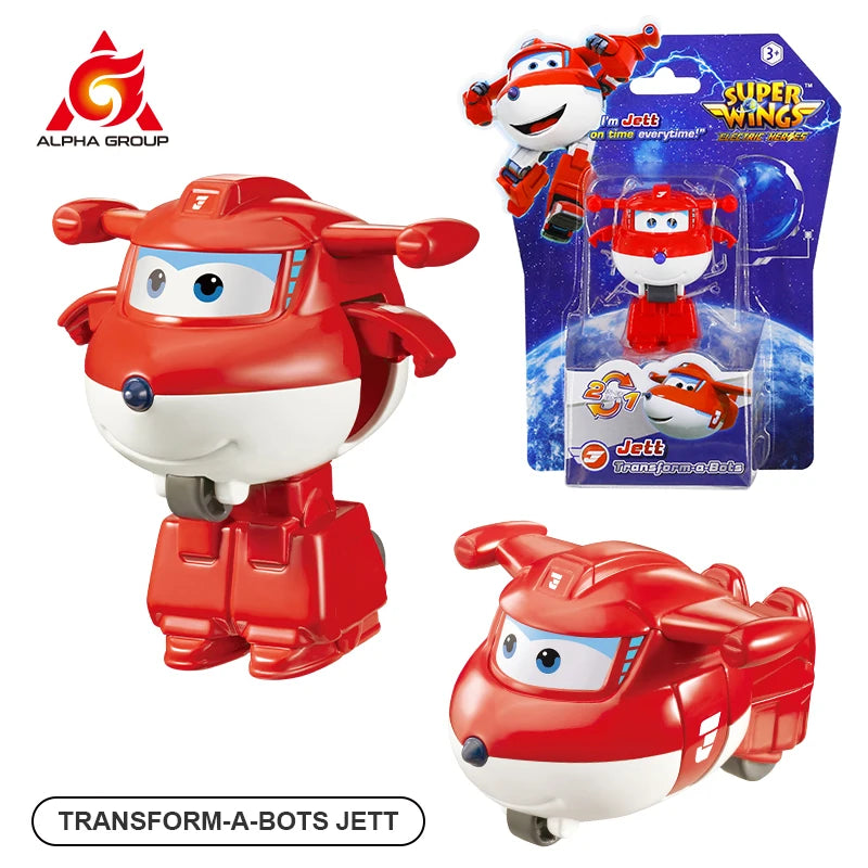Super Wings Mini NEW Jett 2 Inches Transform Robot to Plane in 3 Steps Deformation Action Figures 2Modes Transforming Kid Toy