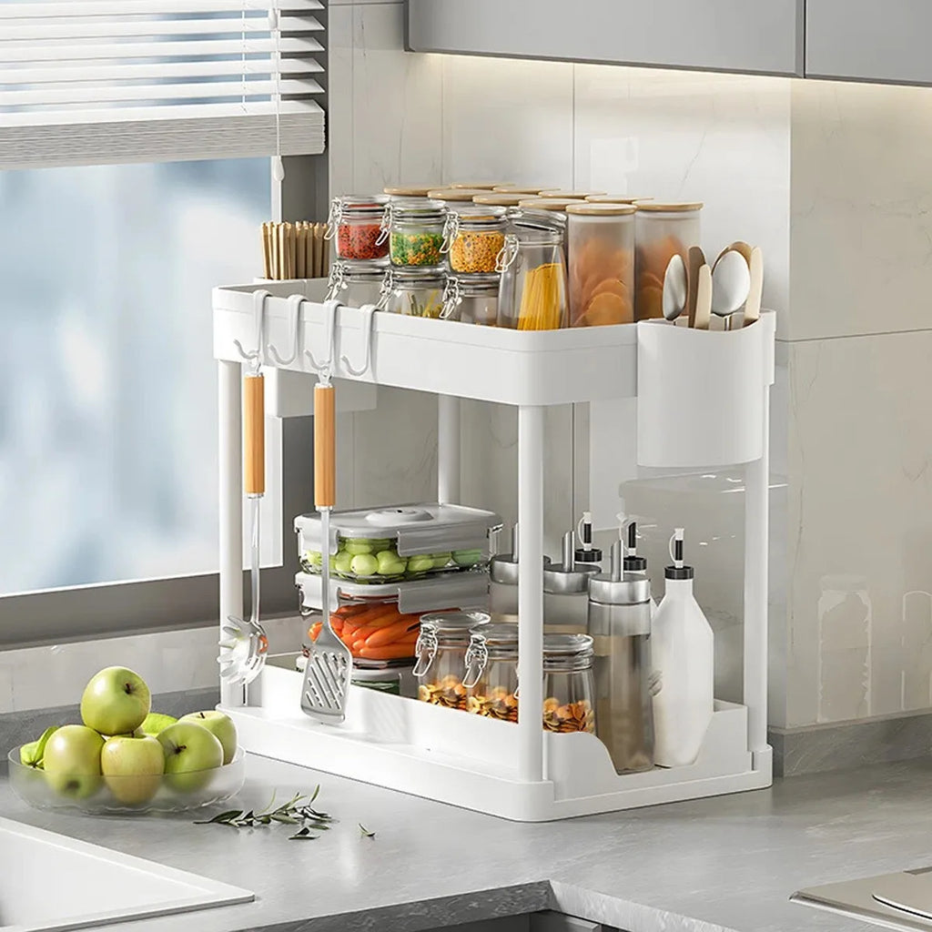 2026 Under-Sink Pull-Out Storage Organizer: Slim Slide-Out Shelf for Kitchen Cabinets Multi-Functional Space Saver Storage Rack