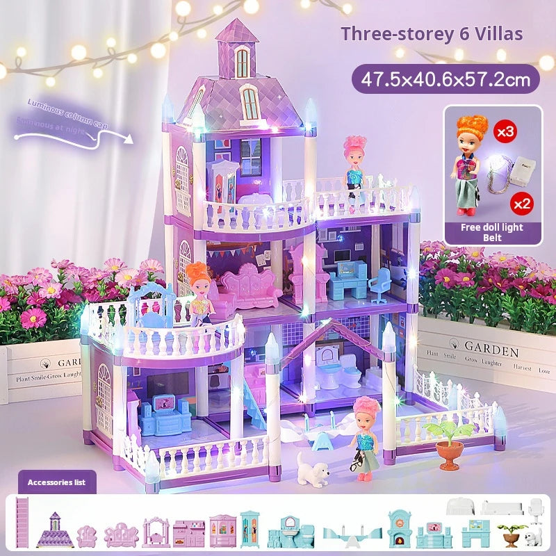 3D DIY Fantasy Princess Castle Villa Assembly Doll House Set Toys, Girls Home Toys & 3D Kids Toys