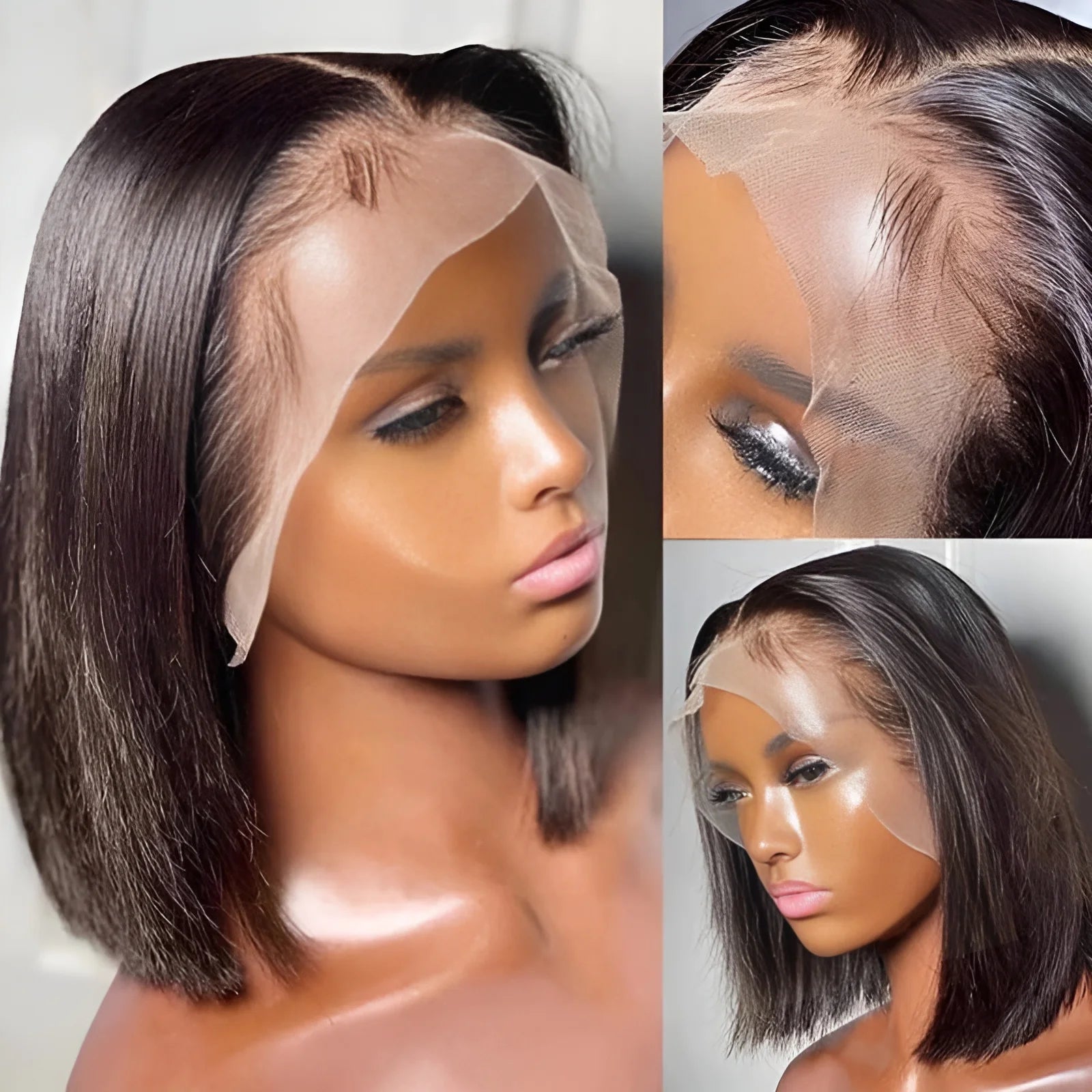 Short Bob 100% Human Hair 13x4 HD Lace Front Wigs Bone Straight 200 Density Transparent Lace Frontal Brazilian Hair Wig
