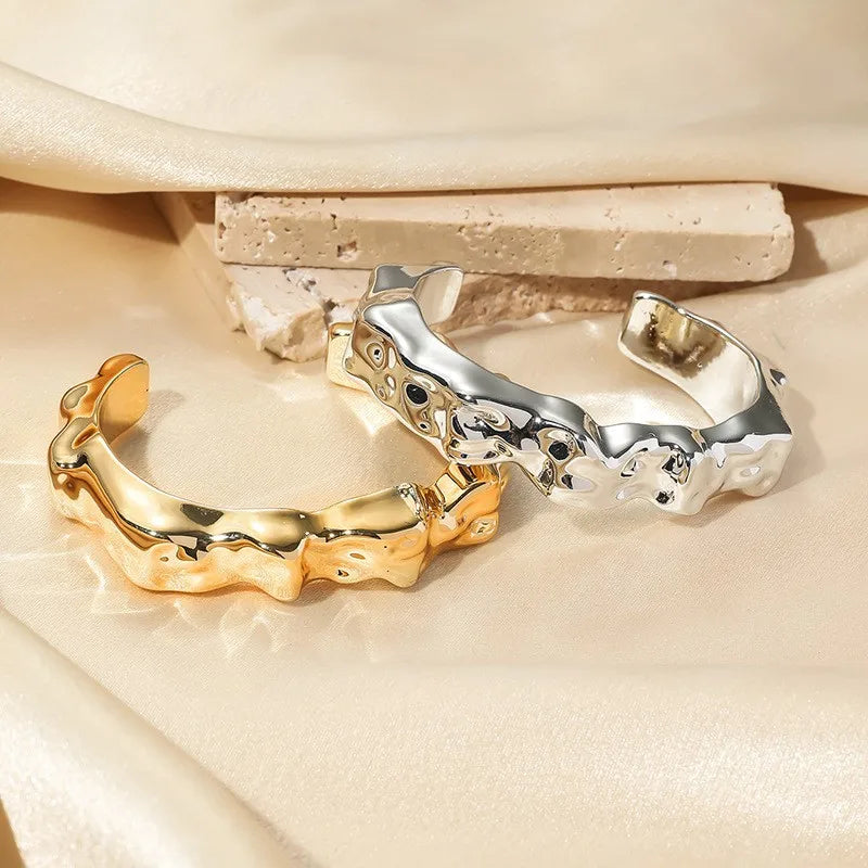 Exaggerated Irregular Cuff Bracelets for Women Fashion Punk Gold Silver Color Glossy Opening Plastic Bangle Female Jewelry