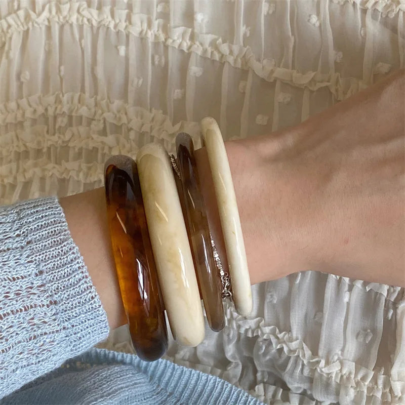 Retro Brown Resin Bangles Acrylic Marble Bracelet For Women Fashion Party Jewelry Gifts