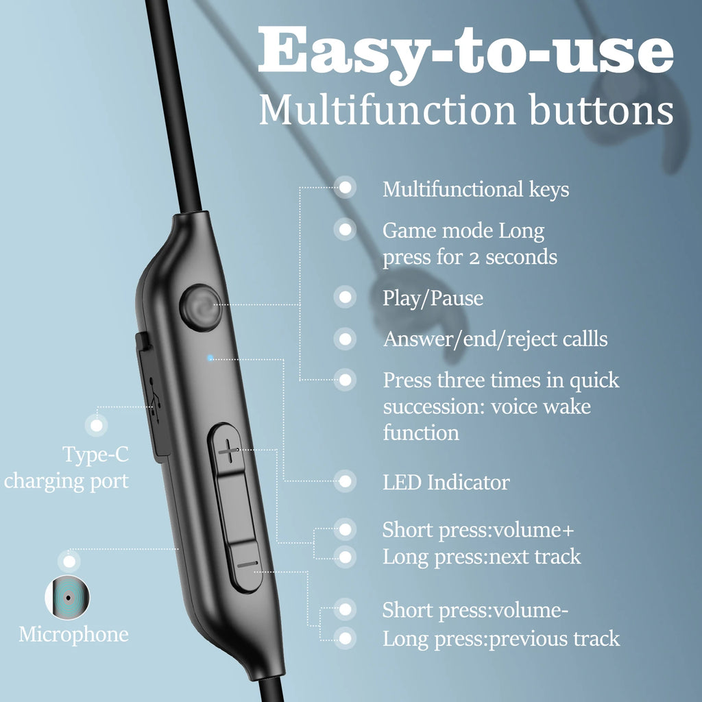 Nurati N1 5.2 Sport BT 100 Hours, Bluetooth Wireless Headset with Noise-Cancelling