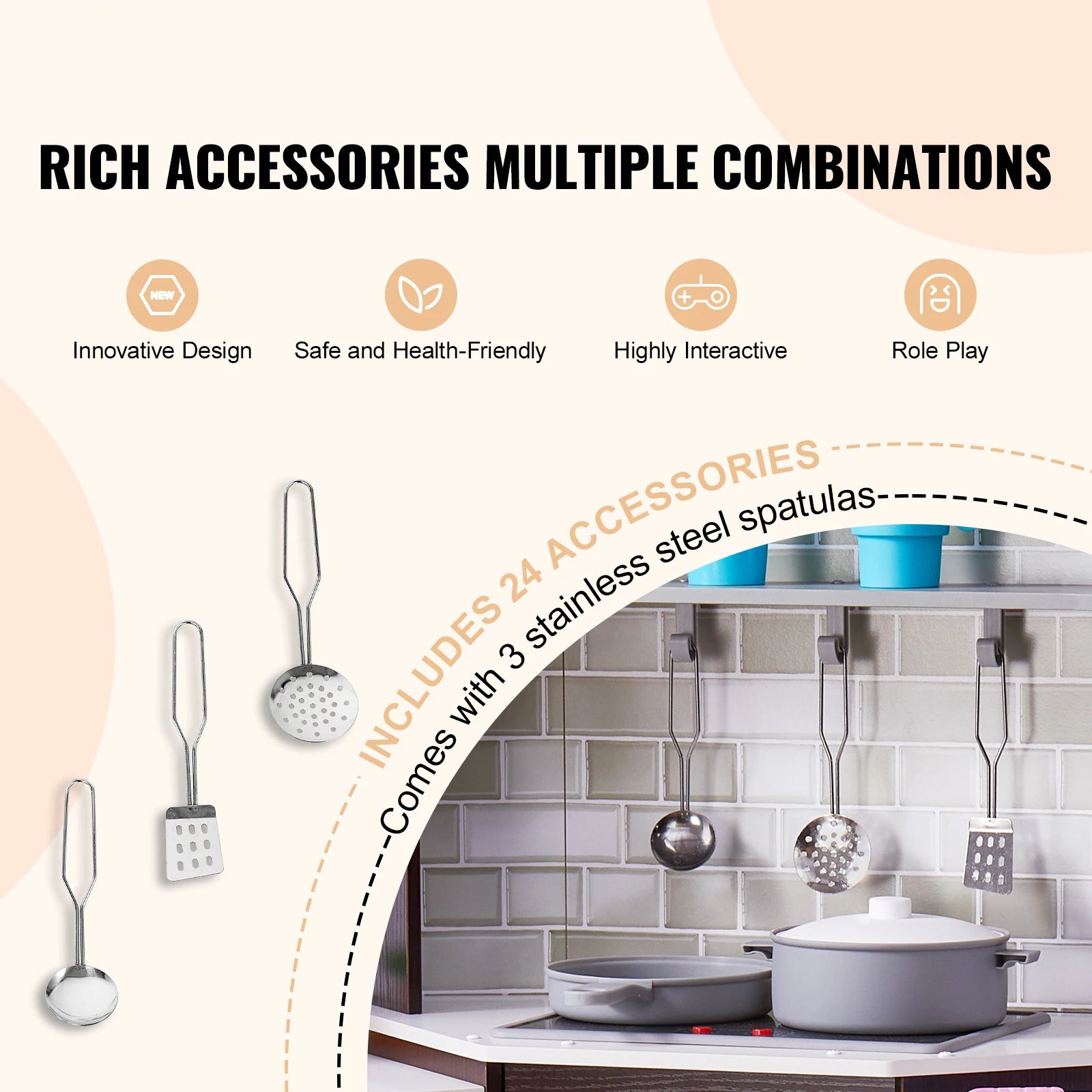 SucceBuy Play KitchenToys Set Children Kitchenware Accessories with Ice Maker for Kids toys Preschoolers Girls Birthday Gifts