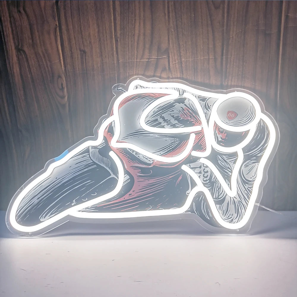 LED Neon Motorcycle Race Sign UV Printed Photo Light for Beer Bar Wall Decor Boyfriend Gift - Illuminated Racing Theme Artwork