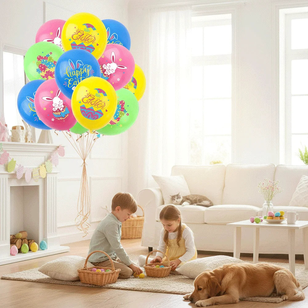 12pcs Easter Balloons Set 12inch Bunny Egg Printed Latex Balloon Happy Easter Party Decorations for Home Kids Gift Spring Decor