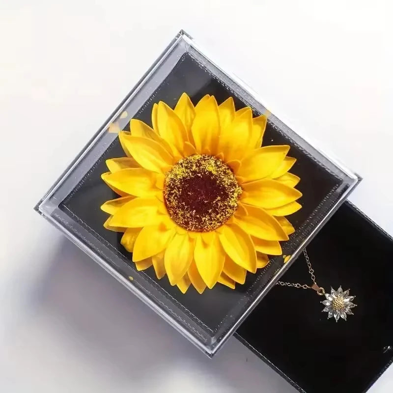FTCY Sunflower Necklace With Gift Box For Women Dainty Stainless Steel Necklace Elegant Zircon Pendant Birthdays Jewelry Gift