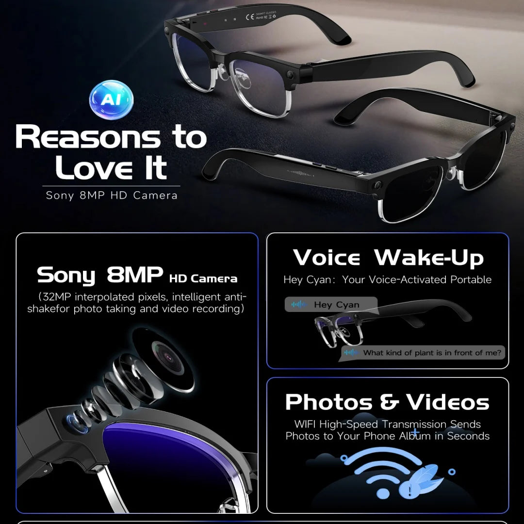 AI smart glasses with 8M Camera Recording Translation Bluetooth Call Music Men Women 2026