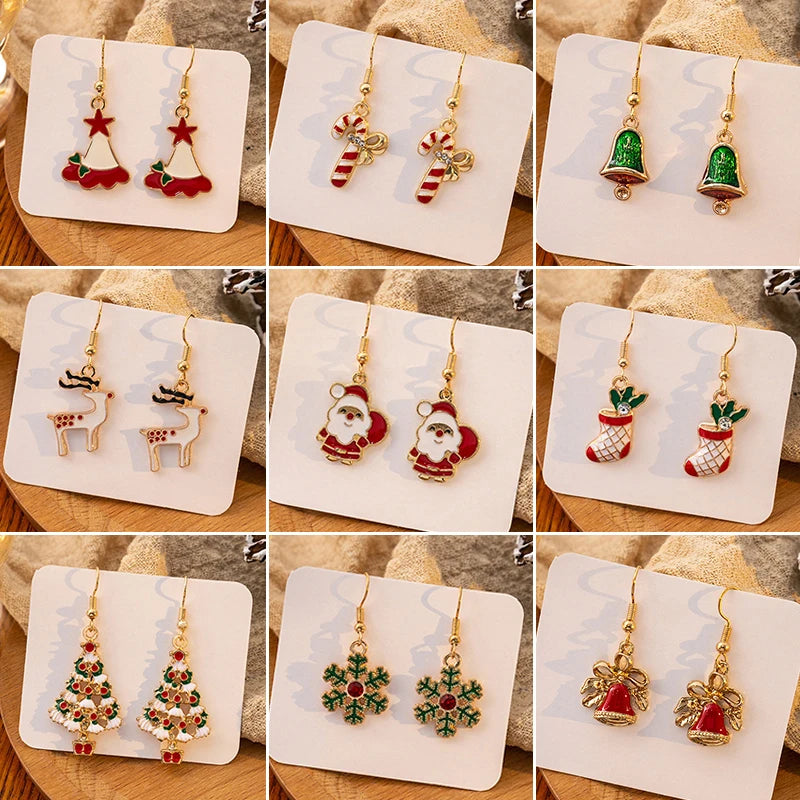 Vintage Metal Christmas Tree Dangle Earrings for Women Fashion Socks Santa Claus Snowflake Drop Earings New Year Party Jewelry