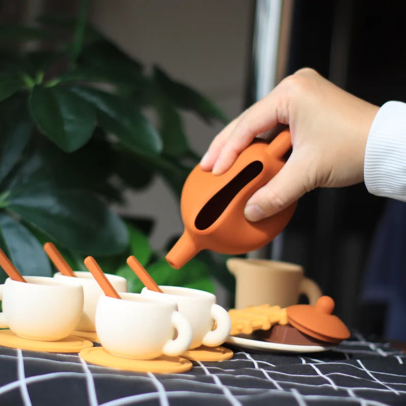 Silicone Tea  Toys Pretend Play Kitchen Accessories Food Playset for Kids Role Play Game for Toddlers Girls Boys Gifts