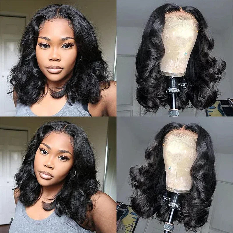 Malaysian Hair Body Wave Short Bob Wig 180% Density 4x4 Lace Closure 100% Human Hair Wig 100% Virgin Hair 13x4 Lace Frontal Wig