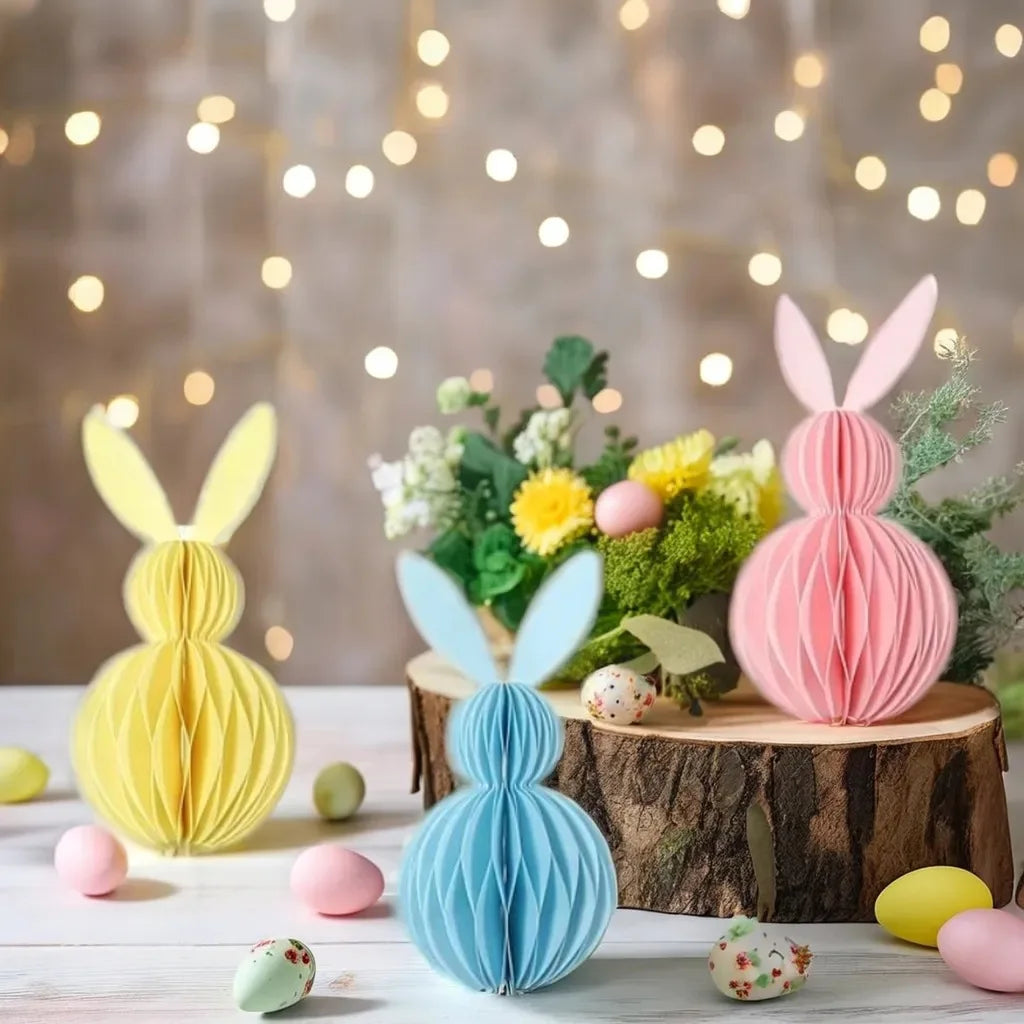 Easter Bunny 3D Ornament Paper Honeycomb Bunnies Easter Day Party Decorations Cute Rabbit For Wedding Birthday