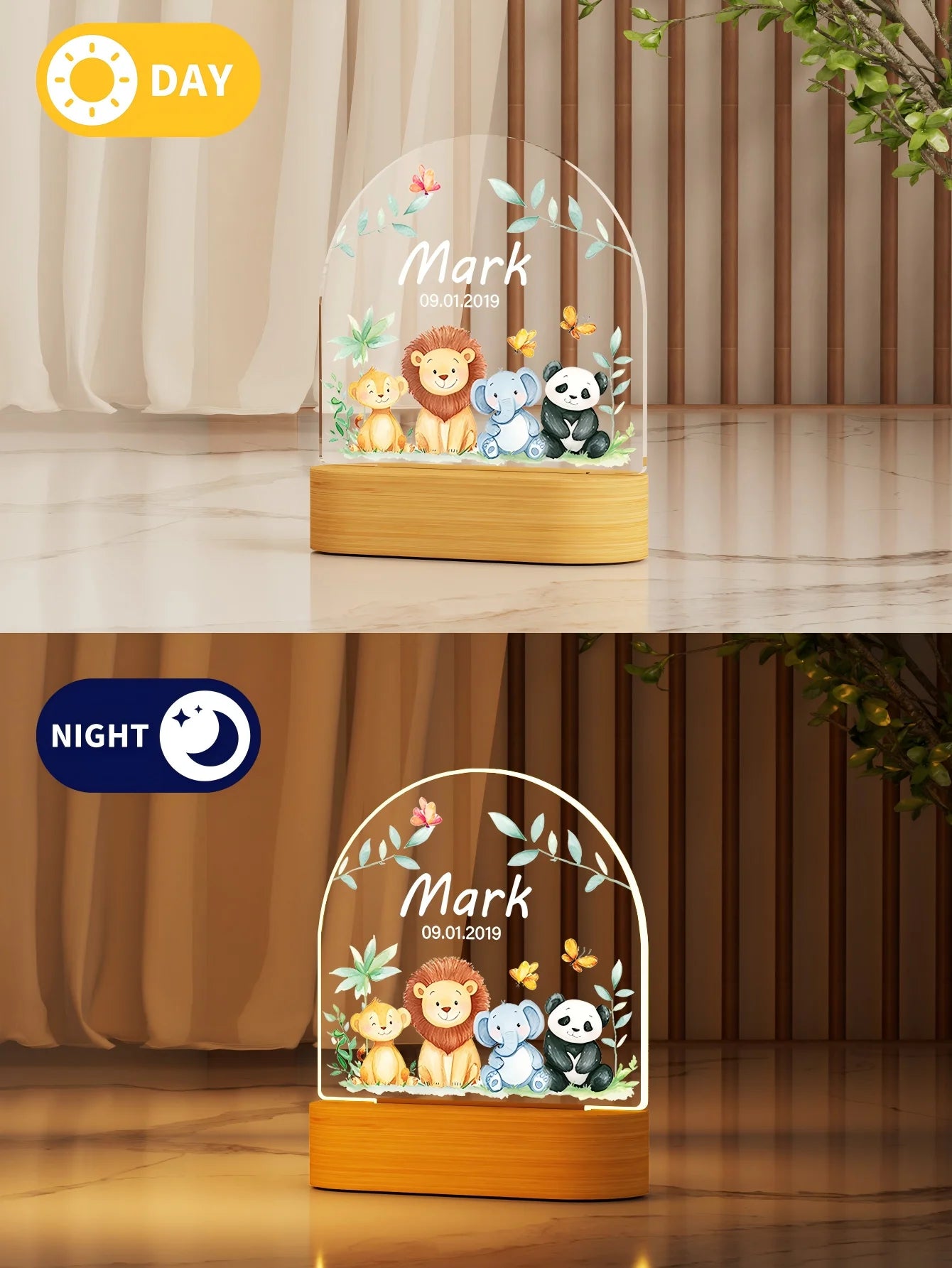 Custom name Creative gift, animal theme, send boys, girls 3D light LED night light warm light birthday gift Christmas gift