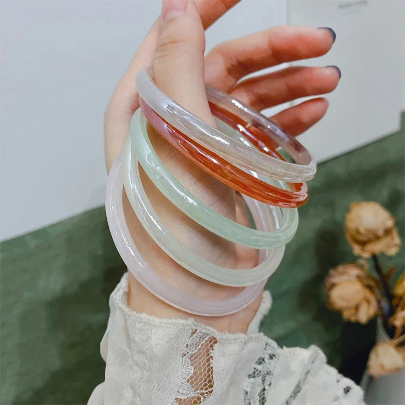 Natural Thin Bracelet Handcarved Agate Bangle Bracelets Women Glass Bangle Jade Jewelry Jadeite Jade Bangles Bracelet for Women