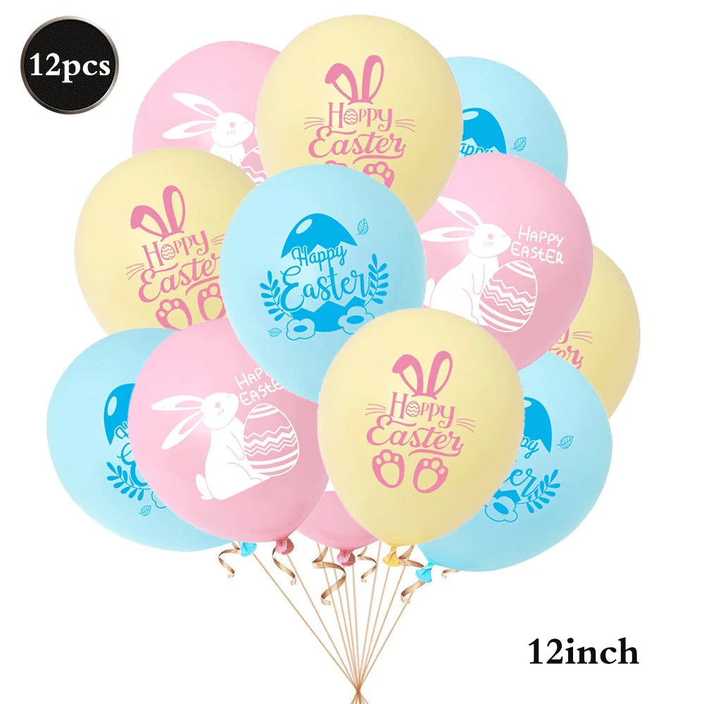 12pcs Easter Balloons Set 12inch Bunny Egg Printed Latex Balloon Happy Easter Party Decorations for Home Kids Gift Spring Decor