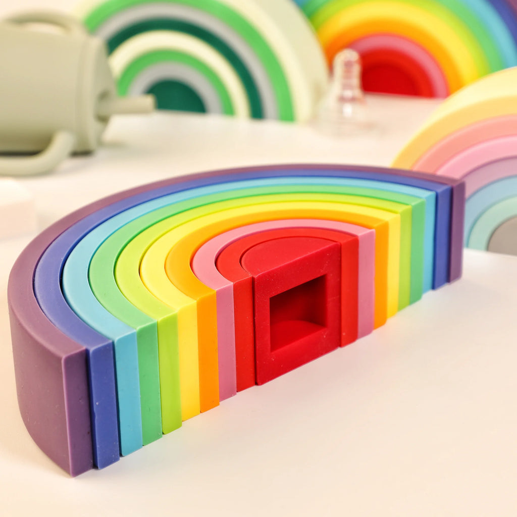 1Set Baby Rainbow Colors Silicone Stacking Toys Montessori Creative Toys BPA Free Food Grade Silicone Early Education Kids Gifts