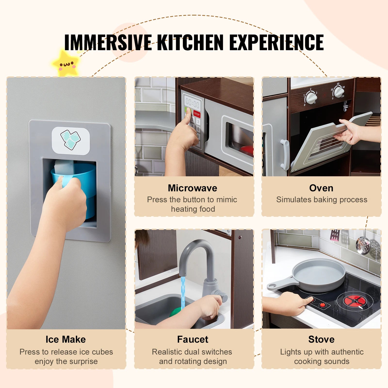 SucceBuy Play KitchenToys Set Children Kitchenware Accessories with Ice Maker for Kids toys Preschoolers Girls Birthday Gifts
