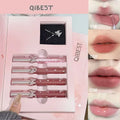 QIBEST New Feather Butterfly Soft Color Lip Makeup Kit Include 3*Matte Liquid Lipstick And 1*Lip Oil Cosmetics Set With Necklace Cosmetics