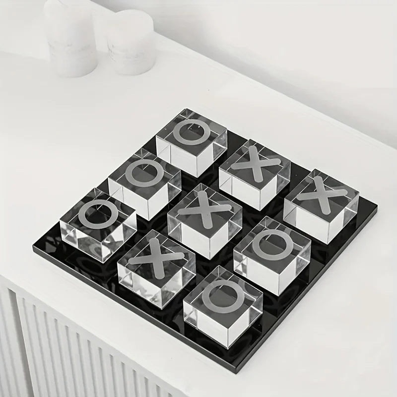 Modern Minimalist XO Square Crystal Chessboard Decorative，Black and White Crystal for Living Room Desktop Small ornamen