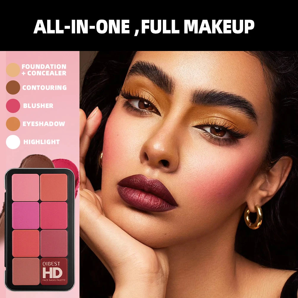 QIBEST 16 Colors Box Blusher Plate Multi-Color Cream Blush Plate Concealer Contour And Highlighter Palette Makeup Blush Face