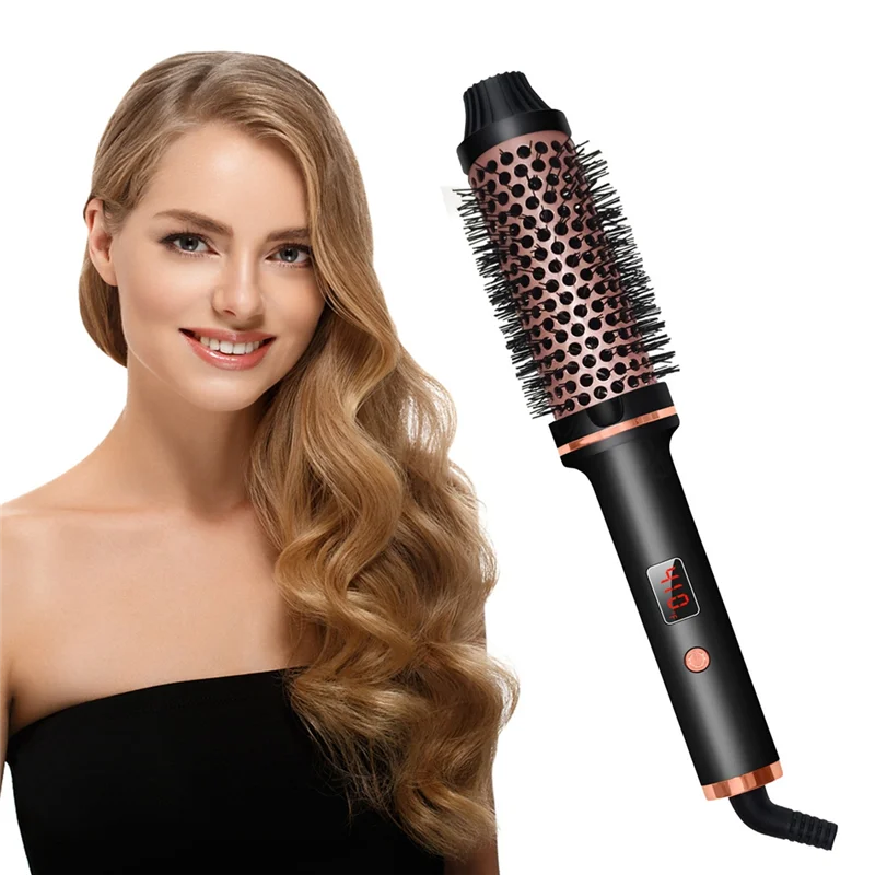 A44Z-3In1 Ionic Hair Curler Straightener Professional Curling Iron Heated Hair Styling Brush Anti-Scald Thermal Brush